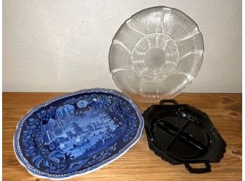 **RARE** Antique Clews Warranted Staffordshire Blue Transferware Plate With Other Serving Plates