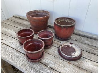 Assortment Of Ceramic Brick Colored Planter Pots