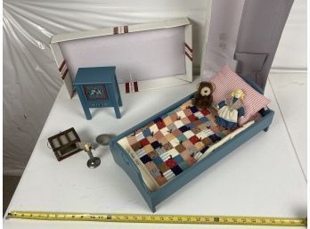 Very Detailed Handmade Doll Bed And Furniture With Detailed Toys And Accessories