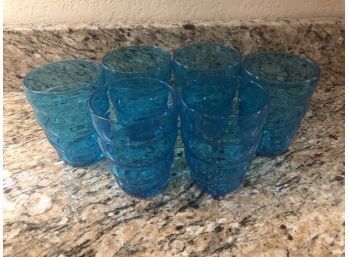 Set Of Blue Glassware With Unique Bubble/Ripple Style Design