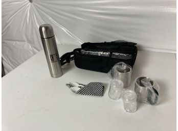 Cute And Handy Little Aluminum Insulated Thermos And Picnic Kit That Says Relay For Life