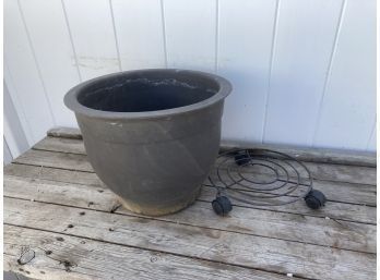 Really Big 11 Inch Tall Ceramic Or Slate Planting Pot With Metal Rolling Cart