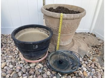 One HUGE Tan Light Weight Planting Pot With Potting Soil, Large Black Planting Pot And Plant Holders