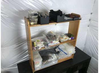 Wooden Shelf Full Of Well Organized Fly Fishing Supplies