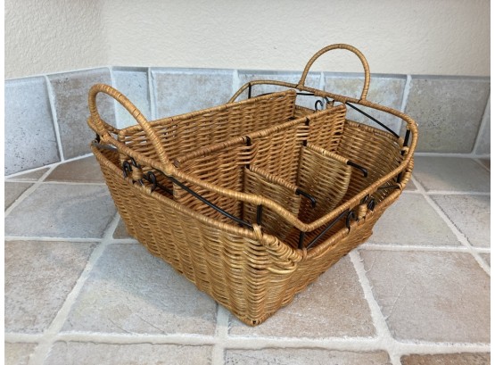 Fancy 12 Inch Wide Wicker Basket With Handles And Removable Interior Divider