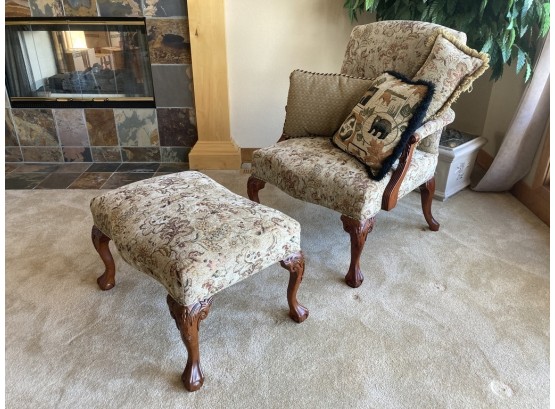 Floral Pattern Arm Chair And Foot Rest With Three Corresponding Pillows