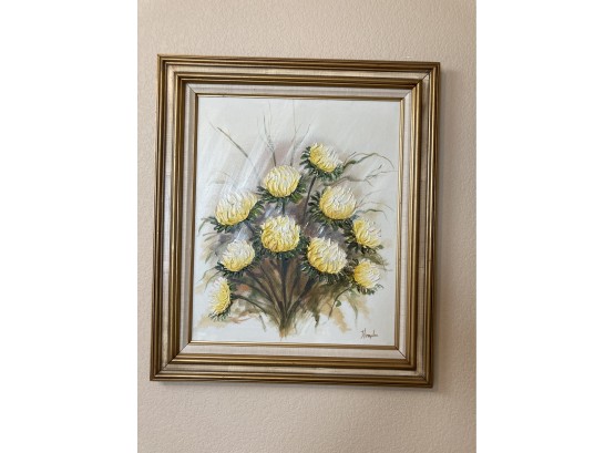 Painting Of White And Yellow Flowers In Gold And White Frame