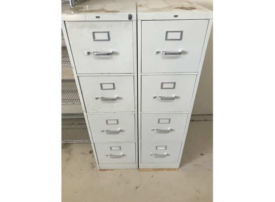 Set Of Metal File Cabinets With Assorted Items In The Drawers (see Photos)