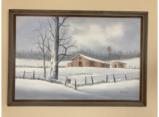 Winter Farm Framed Painting