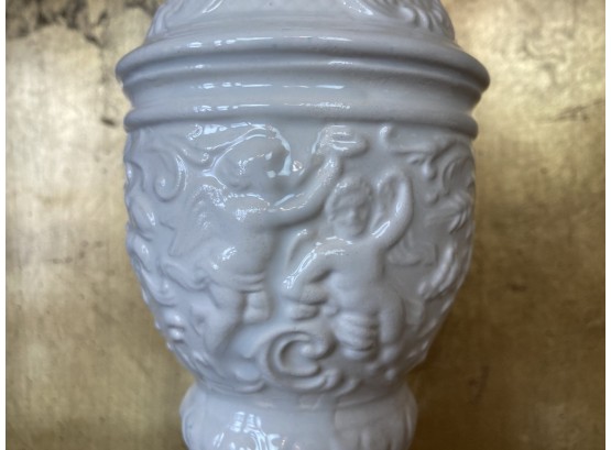 1 Foot Tall Delicate Cherub Themed White Porcelain Pitcher