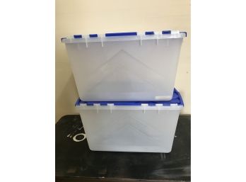 2 - 15 Gallon Storage System Brand Storage Crates With Hinged Lid's