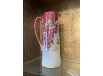 Hand Glazed Custom Porcelain Vase Of Grapes Motif Painted By Pearl Hillburn Circa 1965