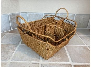 Fancy 12 Inch Wide Wicker Basket With Handles And Removable Interior Divider