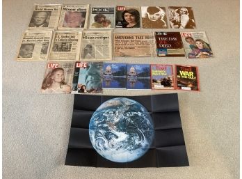 Really Interesting Collection Of Historical Newspapers And Magazines With Vintage Astronaut Poster