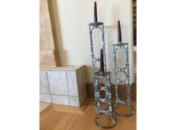 2 Tall Decorative Metal Candle Holders