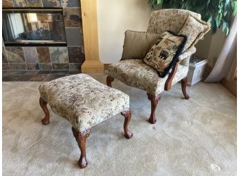Floral Pattern Arm Chair And Foot Rest With Three Corresponding Pillows
