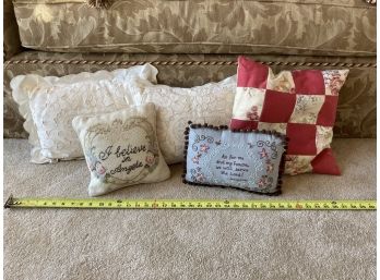 Set A Five Assorted Pillows With Bible Verse, Quilt Pattern, And More