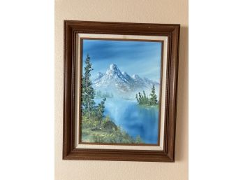 Mountainous River In Nature Painting With Wooden Frame