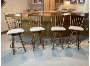 4 Tall Wooden Padded Seat Barstools (some Of The Backs Need Glue, See Photos For Overall Condition)
