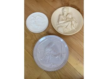 Set Of Three White Sculpted Decorative Plates