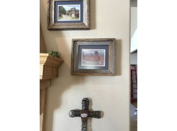 Two Framed Prints And A Wire Metal Cross
