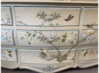 Beautiful Vintage Hand-painted Dresser And Tall Mirror With Butterfly And Flower Motif (See Photos)