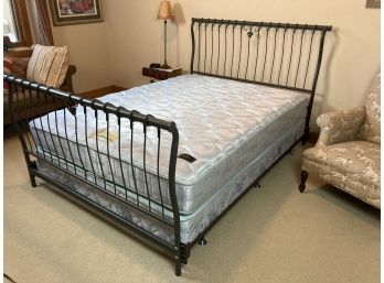Queen Size Metal Bed Frame With Beautyrest Mattress And Box Spring (mattress Has Staining)