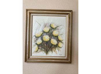 Painting Of White And Yellow Flowers In Gold And White Frame