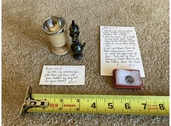 Religious Items With Associated Hand Written Verses Featuring What Appears To Be Ancient Coin (not Verified)