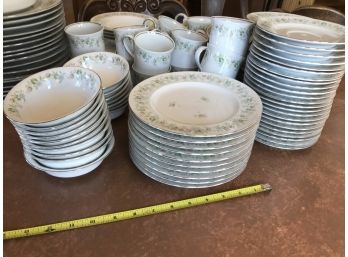 Beautiful Delicate Big White China Set With Pastel Colored Flower Motif