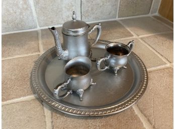Small Silver Painted Decorative Tea Set With Tray