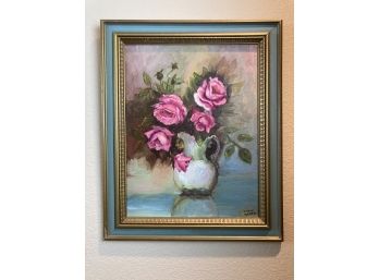 Original Painting Of Roses In White Pitcher Painted By Artist Sharon Brown