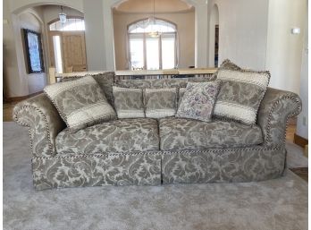 Beautiful White Floral Patterned Couch With Five Corresponding Pillows