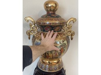 Huge Beautiful Chinese Highly Ornate Porcelain Vase With Lid