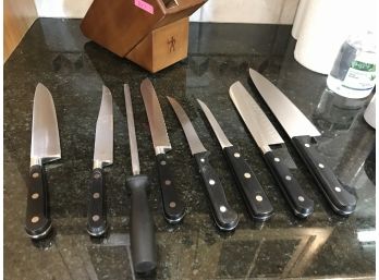 Nice Collection Of Kitchen Knives In Wooden Knife Holder Block