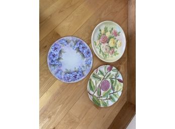 Set Of Three Beautiful Floral Ceramic Plates