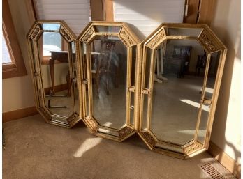 HUGE Gold Framed Three Panel Mirror (over 43 Inches Tall And 6 Feet Long)