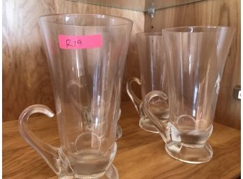 Set Of Four Fancy Glass Mugs With Unique Handles