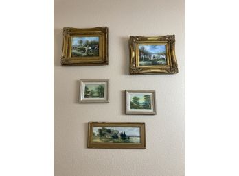 Five Small Paintings In Frames (See Photos For Details And Brushstrokes)