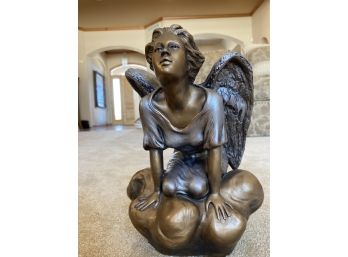 12 Inch Tall Statue Of An Angel Kneeling On A Cloud
