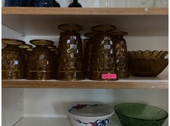 Vintage Amber Colored Decorative Glasses And Small Dishes