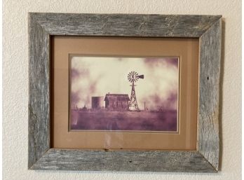 Framed Vintage Photo Of Windmill And Small Barn