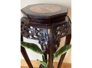 Beautiful Vintage Hand Carved Wooden Display Table With Granite Inlay