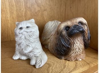 One Cat And One Dog Sandcast Figurine