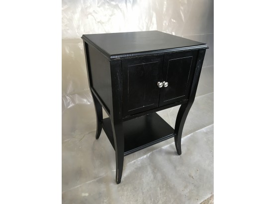 Black Wooden Stand With Opening Midsection (see Photos For Size)