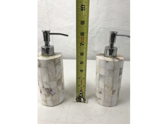 Two Elegant Stone And Silver Soap Dispensers
