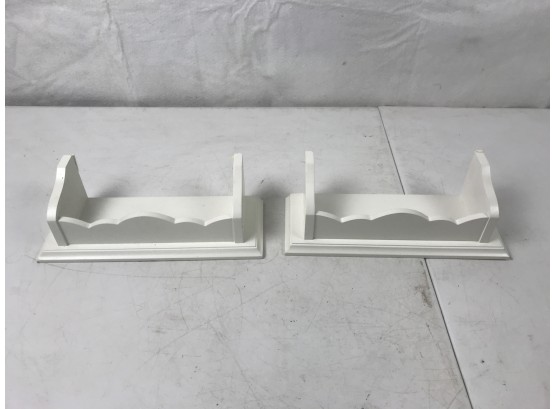 2 White Bookshelves With Scalloped Designs  (See Photo For Size)