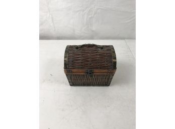 Vintage Treasure Box Style Wicker, Wood, And Metal Basket With Metal Clasp (see Photo For Size)