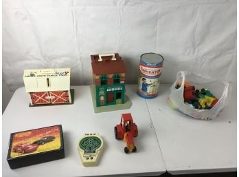 Vintage Kid Toys Including Fisher-Price House, Pro Action Baseball Game, And Matchbox Cars Carrying Case