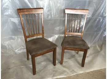 Nice Set Of Two Brown Wooden Chairs With Felt Seats
